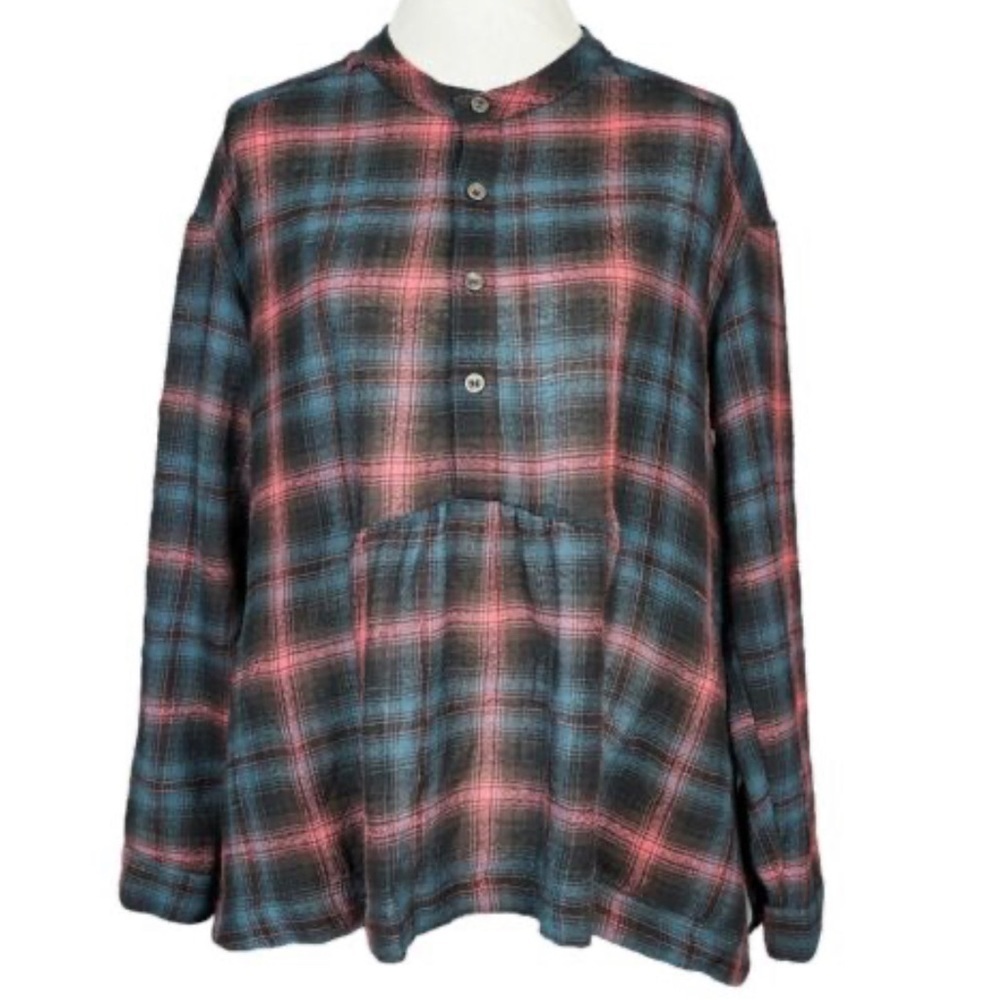 ⚫️ Free People Flannel Plaid Blouse Tunic preplum top 100 % wool​​​​